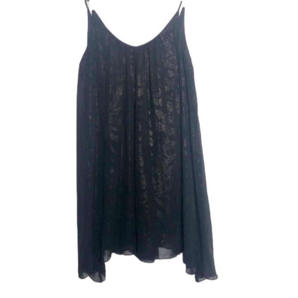 En Creme A-Line Sheer Dress Black Gold Size Small